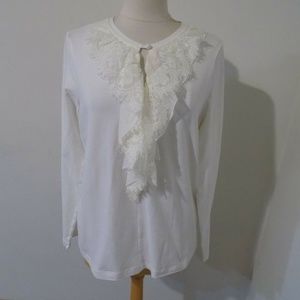 CAbi White Ruffled Bib Collar Blouse